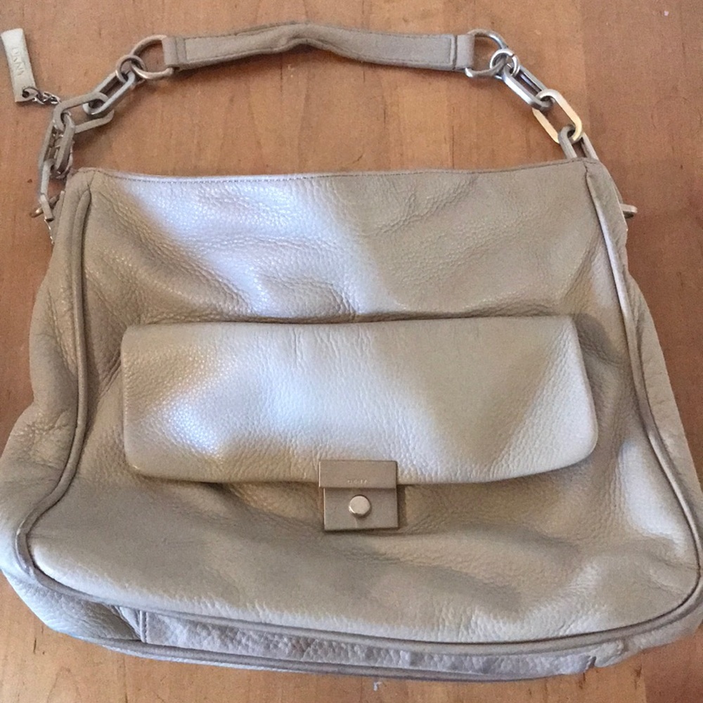 DKNY beige soft leather bag gold accents